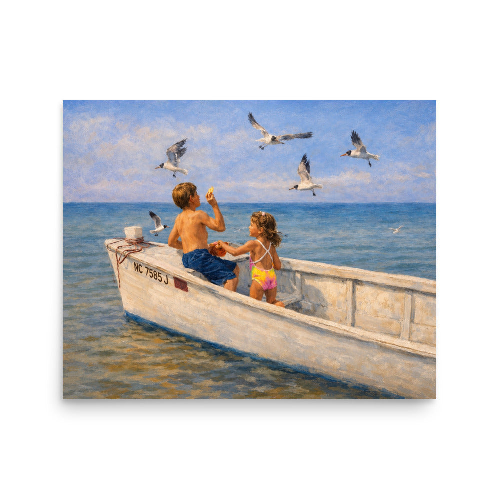 Children in the Skiff 16x20 photographic art print on matte paper
