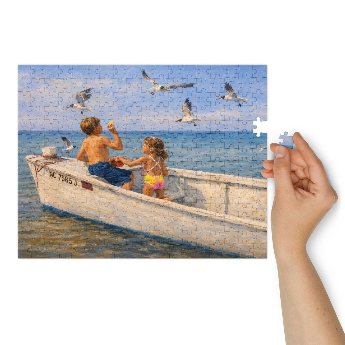 Children in the Skiff 252 piece jigsaw puzzle, Southern Outer Banks coastal photography